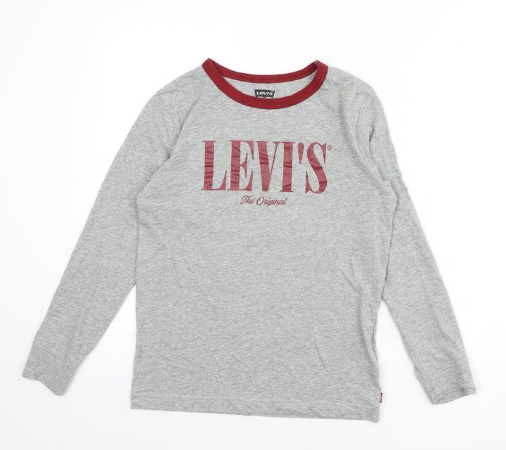 Levi's Girls Grey Cotton Basic T-Shirt Size 14 Years Round Neck Pullover