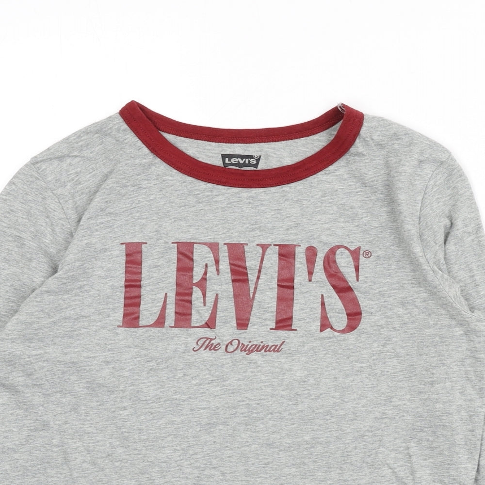 Levi's Girls Grey Cotton Basic T-Shirt Size 14 Years Round Neck Pullover