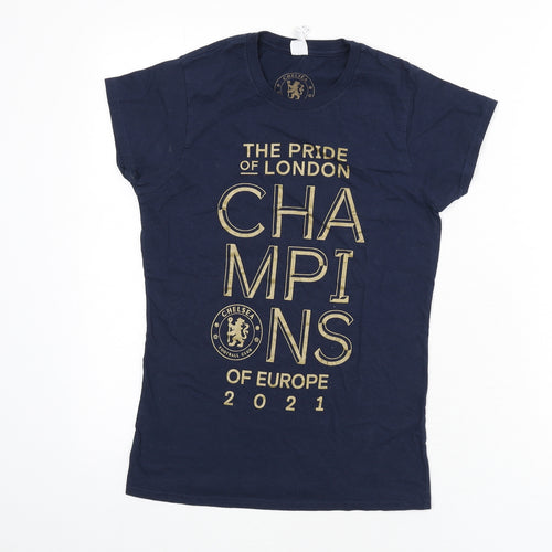 Chelsea Womens Blue Cotton Basic T-Shirt Size S Round Neck - Football, Euro 2021