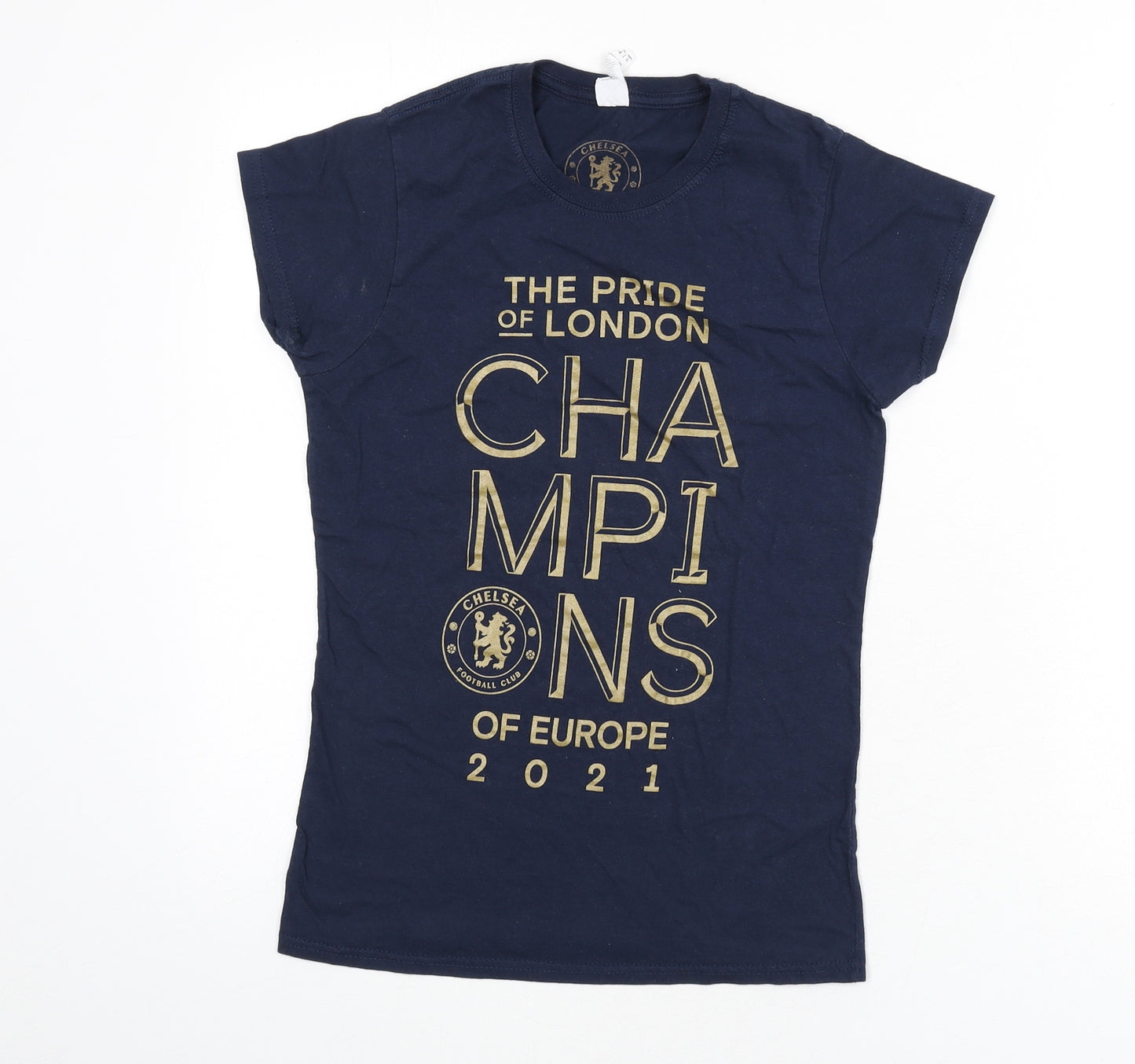 Chelsea Womens Blue Cotton Basic T-Shirt Size S Round Neck - Football, Euro 2021