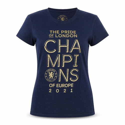 Chelsea Womens Blue Cotton Basic T-Shirt Size S Round Neck - Football, Euro 2021