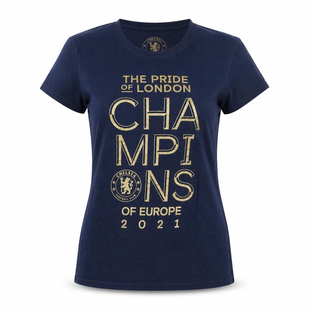 Chelsea Womens Blue Cotton Basic T-Shirt Size S Round Neck - Football, Euro 2021