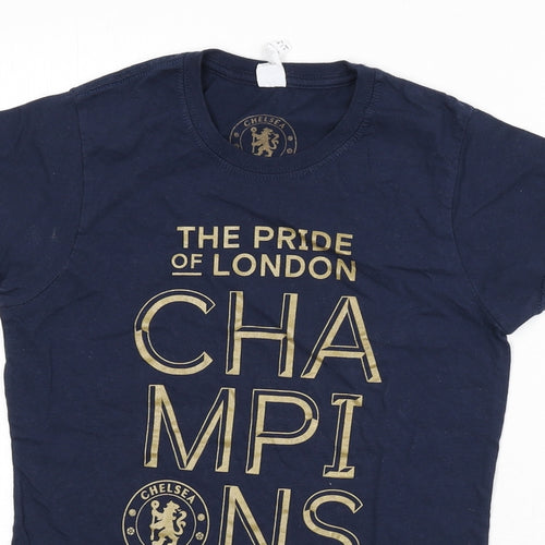 Chelsea Womens Blue Cotton Basic T-Shirt Size S Round Neck - Football, Euro 2021