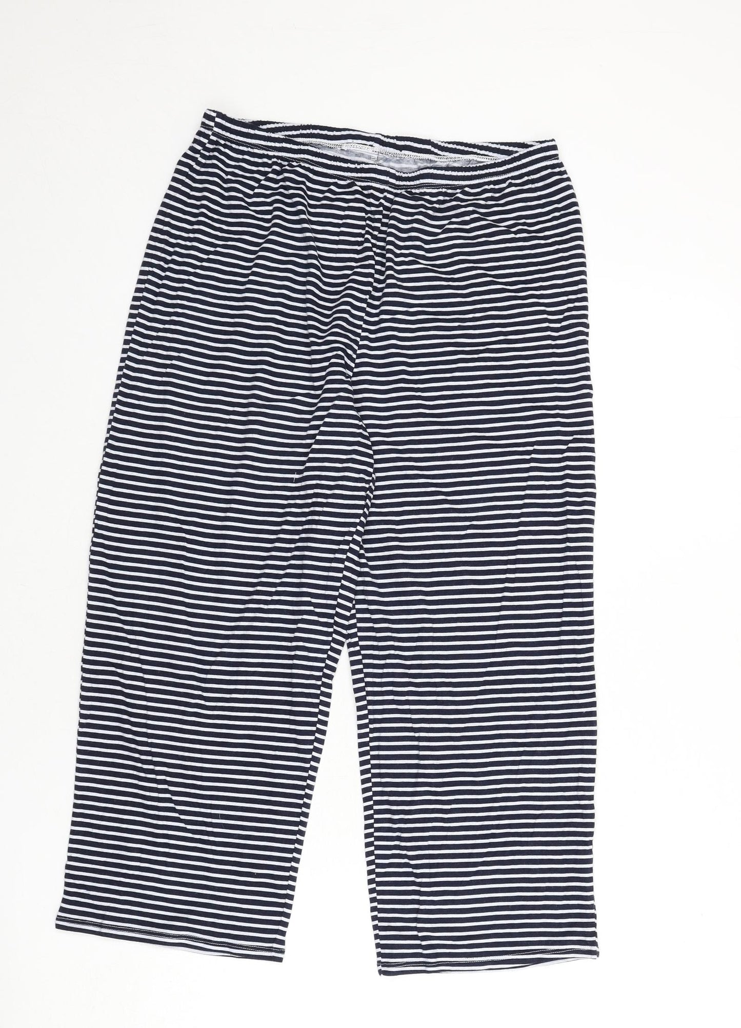 Marks and Spencer Womens Blue Striped Cotton Capri Pyjama Pants Size M