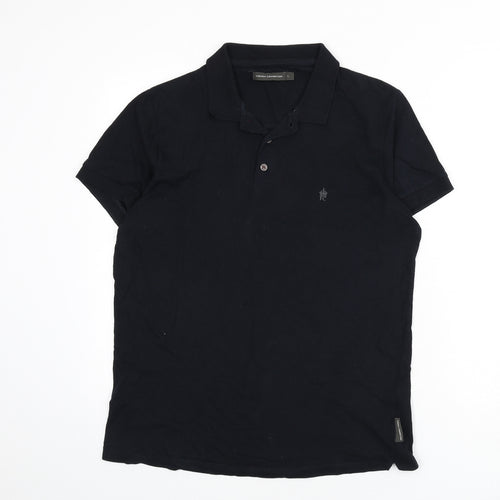 French Connection Mens Black 100% Cotton Polo Size L Collared Button