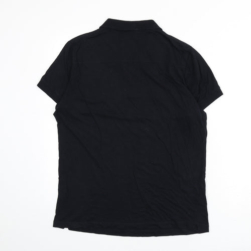 French Connection Mens Black 100% Cotton Polo Size L Collared Button