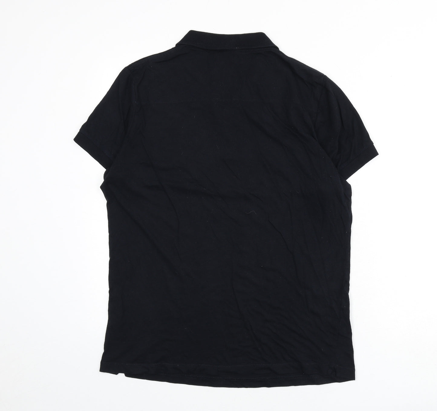 French Connection Mens Black 100% Cotton Polo Size L Collared Button