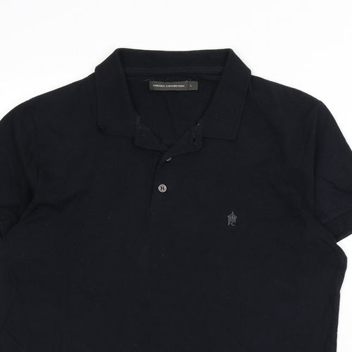 French Connection Mens Black 100% Cotton Polo Size L Collared Button
