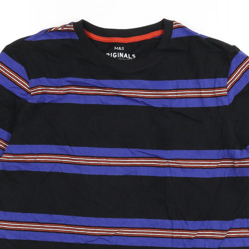 Marks and Spencer Boys Multicoloured Striped Cotton Basic T-Shirt Size 13-14 Years Round Neck Pullover