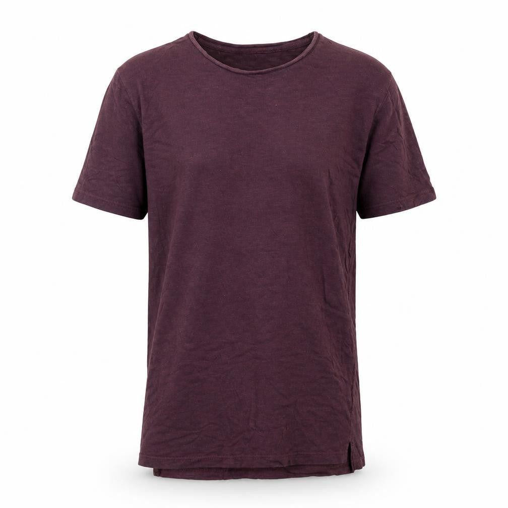 Front view of River Island men’s red polyester t-shirt, size XS, round neck