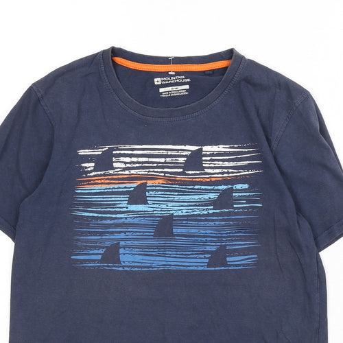 Mountain Warehouse Boys Blue 100% Cotton Basic T-Shirt Size 13 Years Round Neck Pullover