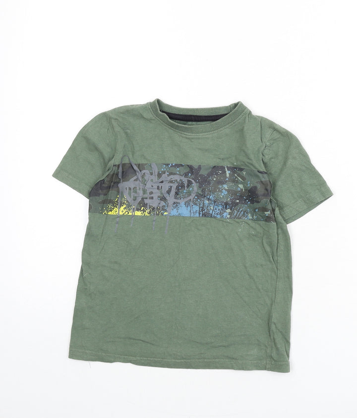 M&Co Boys Green Cotton Basic T-Shirt Size 7-8 Years Round Neck Pullover