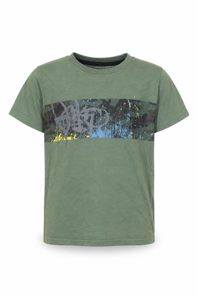 Front view of M&Co boys’ green cotton basic t-shirt, size 7-8, years round neck pullover