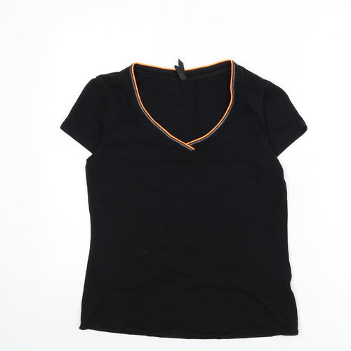Marks and Spencer Womens Black Cotton Basic T-Shirt Size 16 V-Neck