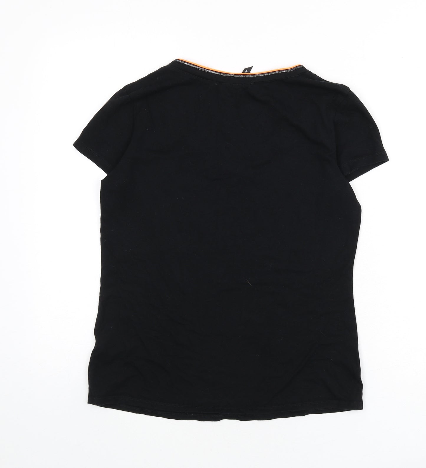 Marks and Spencer Womens Black Cotton Basic T-Shirt Size 16 V-Neck