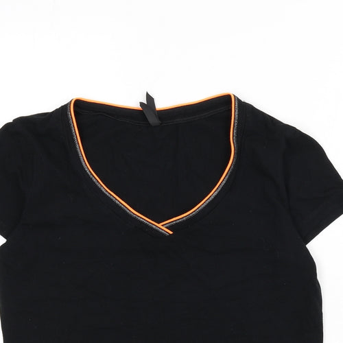Marks and Spencer Womens Black Cotton Basic T-Shirt Size 16 V-Neck