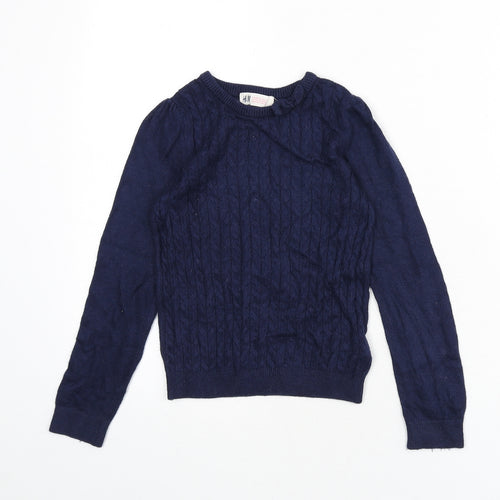 H&M Girls Blue Round Neck Viscose Pullover Jumper Size 4-5 Years Pullover