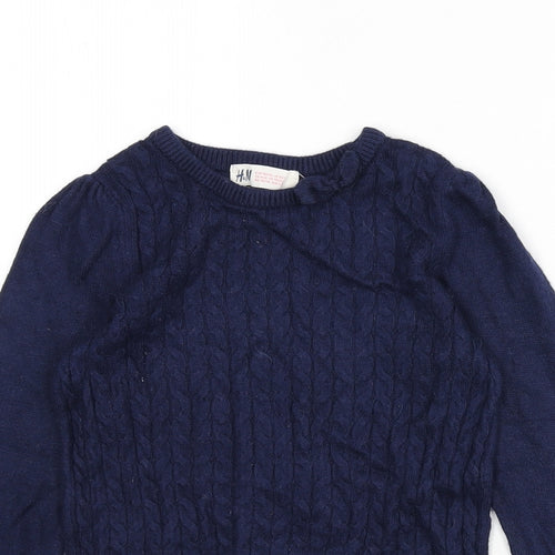 H&M Girls Blue Round Neck Viscose Pullover Jumper Size 4-5 Years Pullover