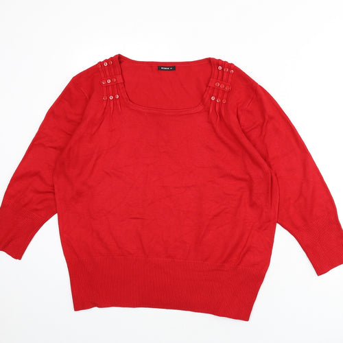 Roman Womens Red Square Neck Viscose Pullover Jumper Size 20
