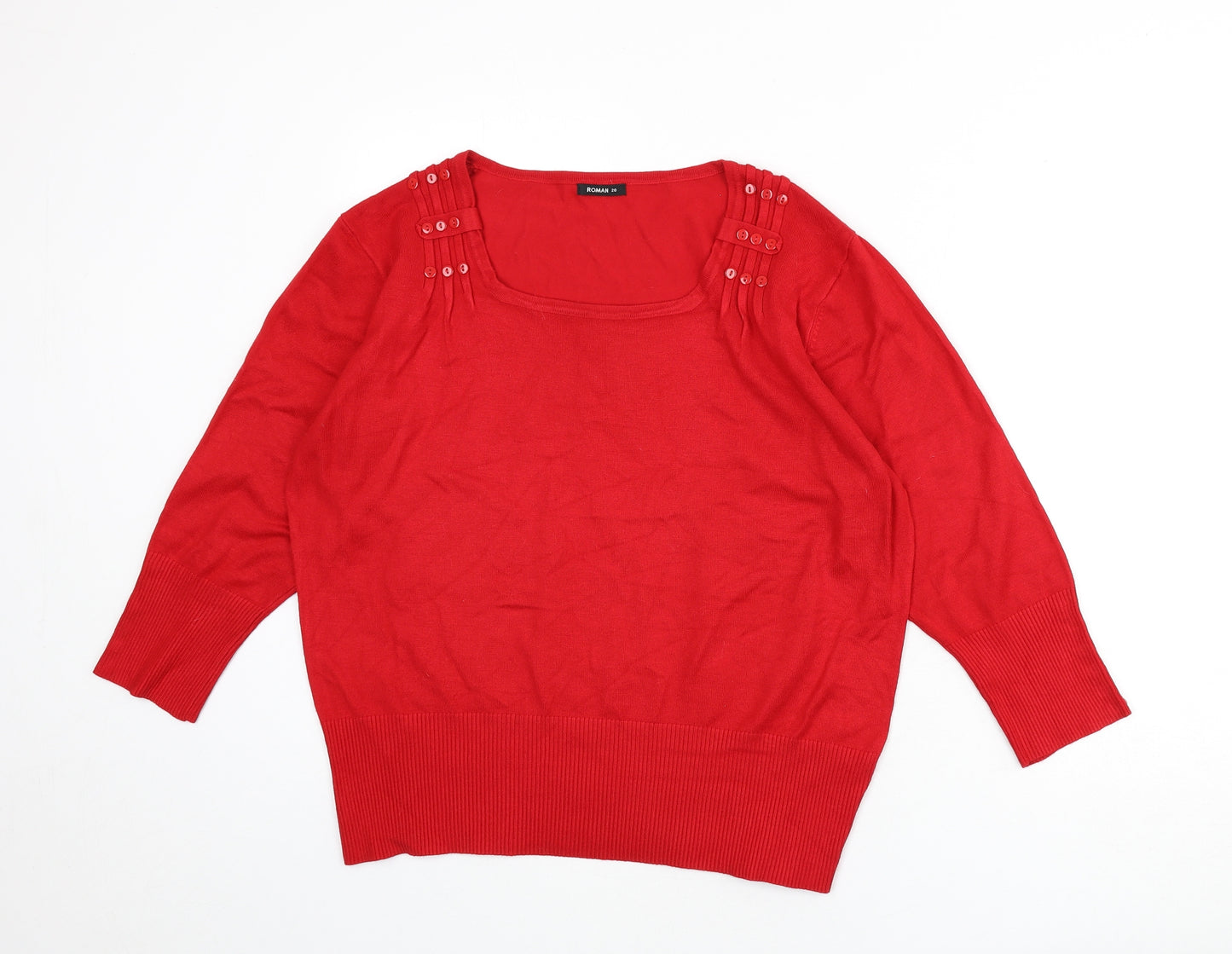 Roman Womens Red Square Neck Viscose Pullover Jumper Size 20