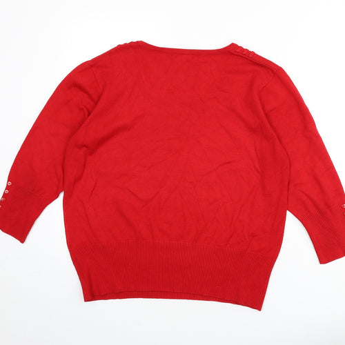 Roman Womens Red Square Neck Viscose Pullover Jumper Size 20