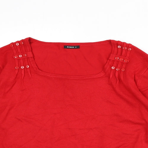 Roman Womens Red Square Neck Viscose Pullover Jumper Size 20