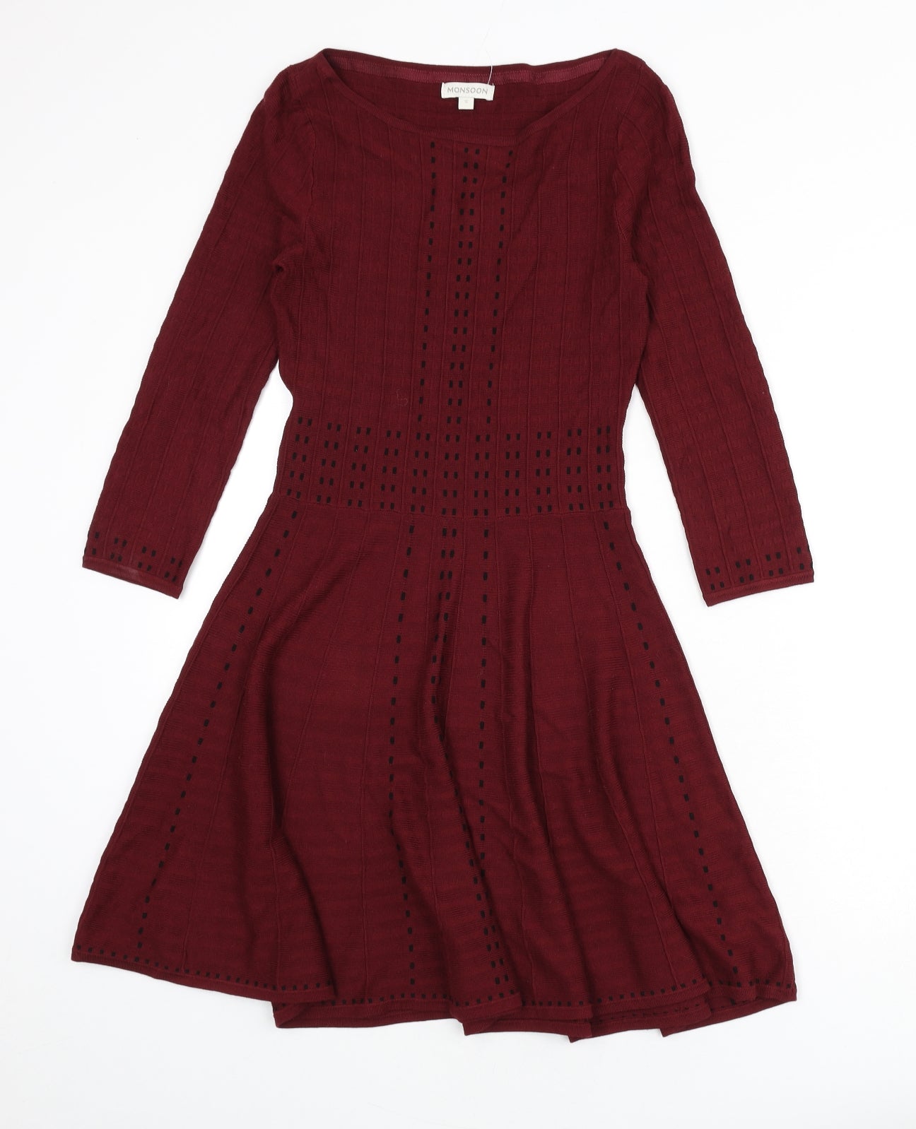 Monsoon Womens Red Viscose Skater Dress Size S Boat Neck Pullover