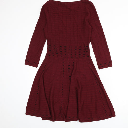 Monsoon Womens Red Viscose Skater Dress Size S Boat Neck Pullover