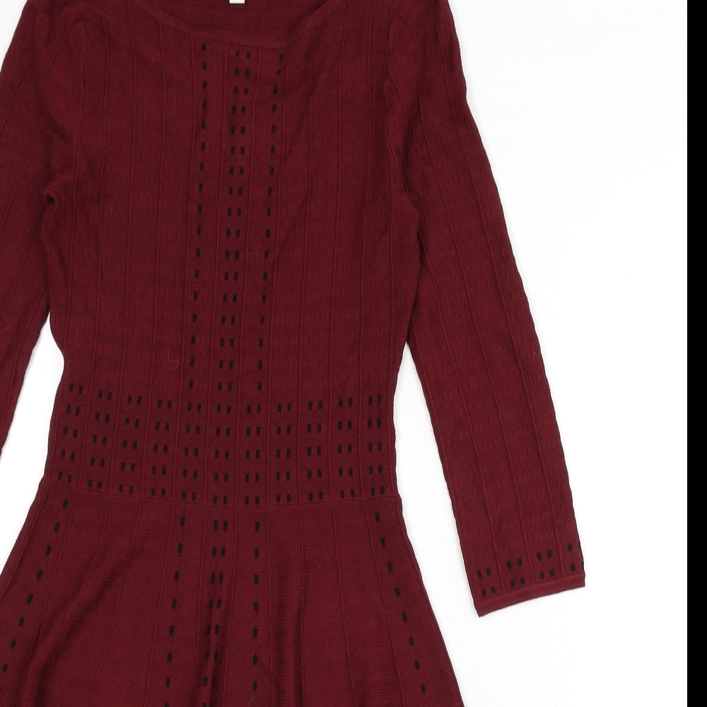 Monsoon Womens Red Viscose Skater Dress Size S Boat Neck Pullover