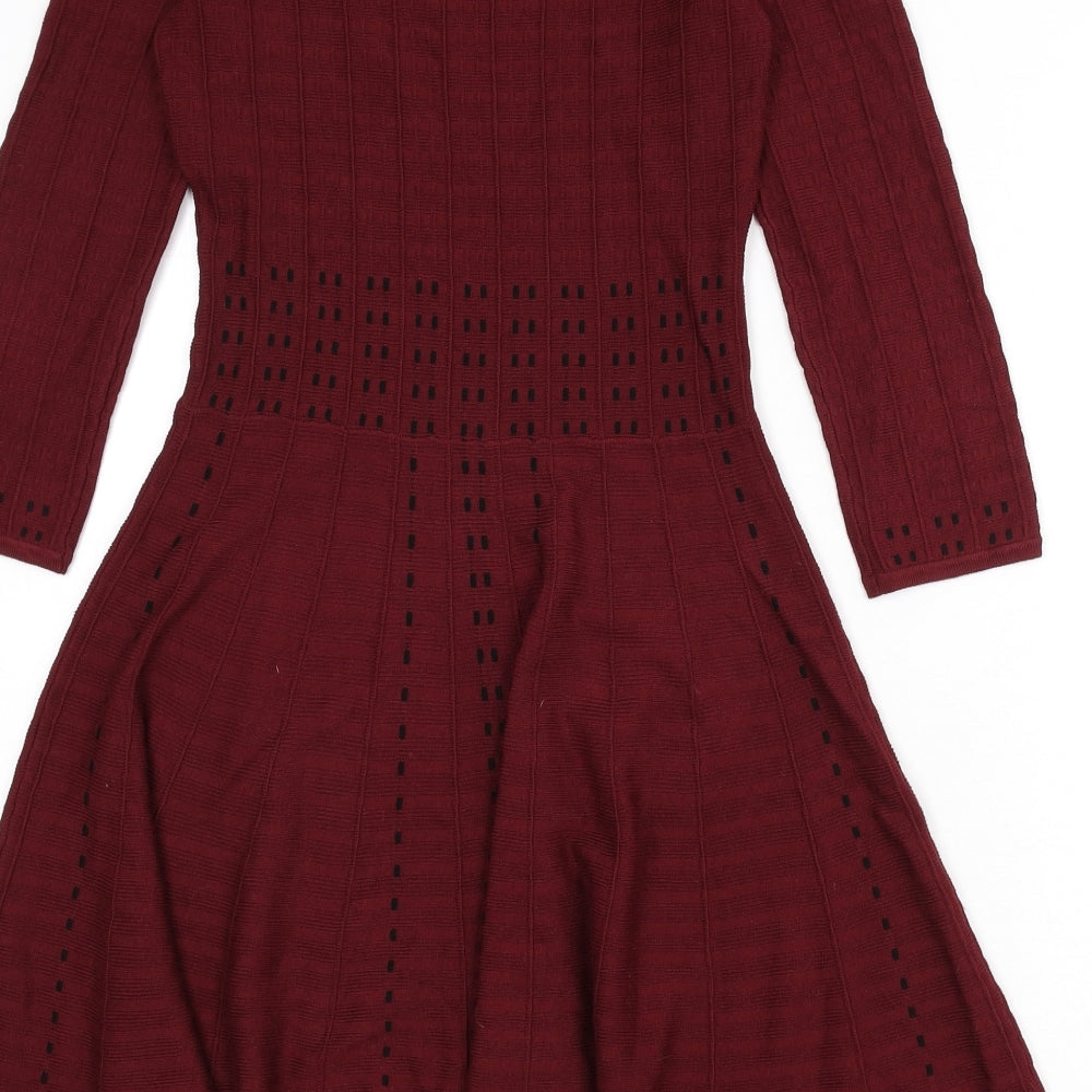 Monsoon Womens Red Viscose Skater Dress Size S Boat Neck Pullover