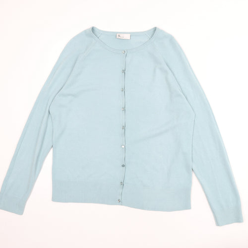 BHS Womens Blue Round Neck Acrylic Cardigan Jumper Size 16