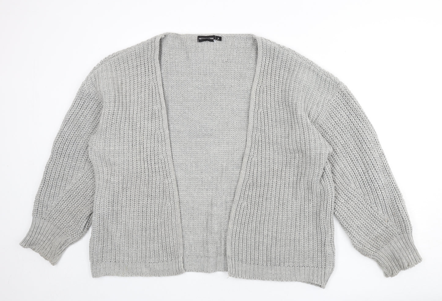 PRETTYLITTLETHING Womens Grey V-Neck Acrylic Cardigan Jumper Size M