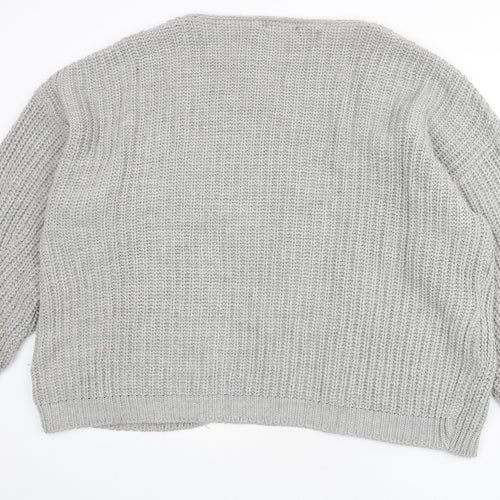 PRETTYLITTLETHING Womens Grey V-Neck Acrylic Cardigan Jumper Size M