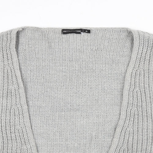 PRETTYLITTLETHING Womens Grey V-Neck Acrylic Cardigan Jumper Size M