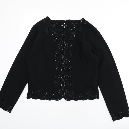 St Michael Womens Black V-Neck Wool Cardigan Jumper Size 12 - Sequins