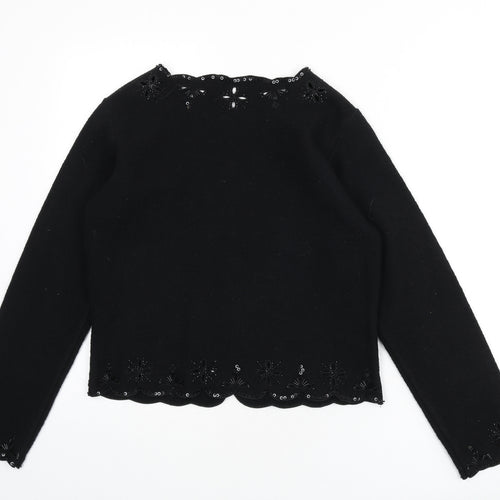 St Michael Womens Black V-Neck Wool Cardigan Jumper Size 12 - Sequins