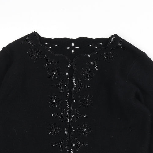 St Michael Womens Black V-Neck Wool Cardigan Jumper Size 12 - Sequins