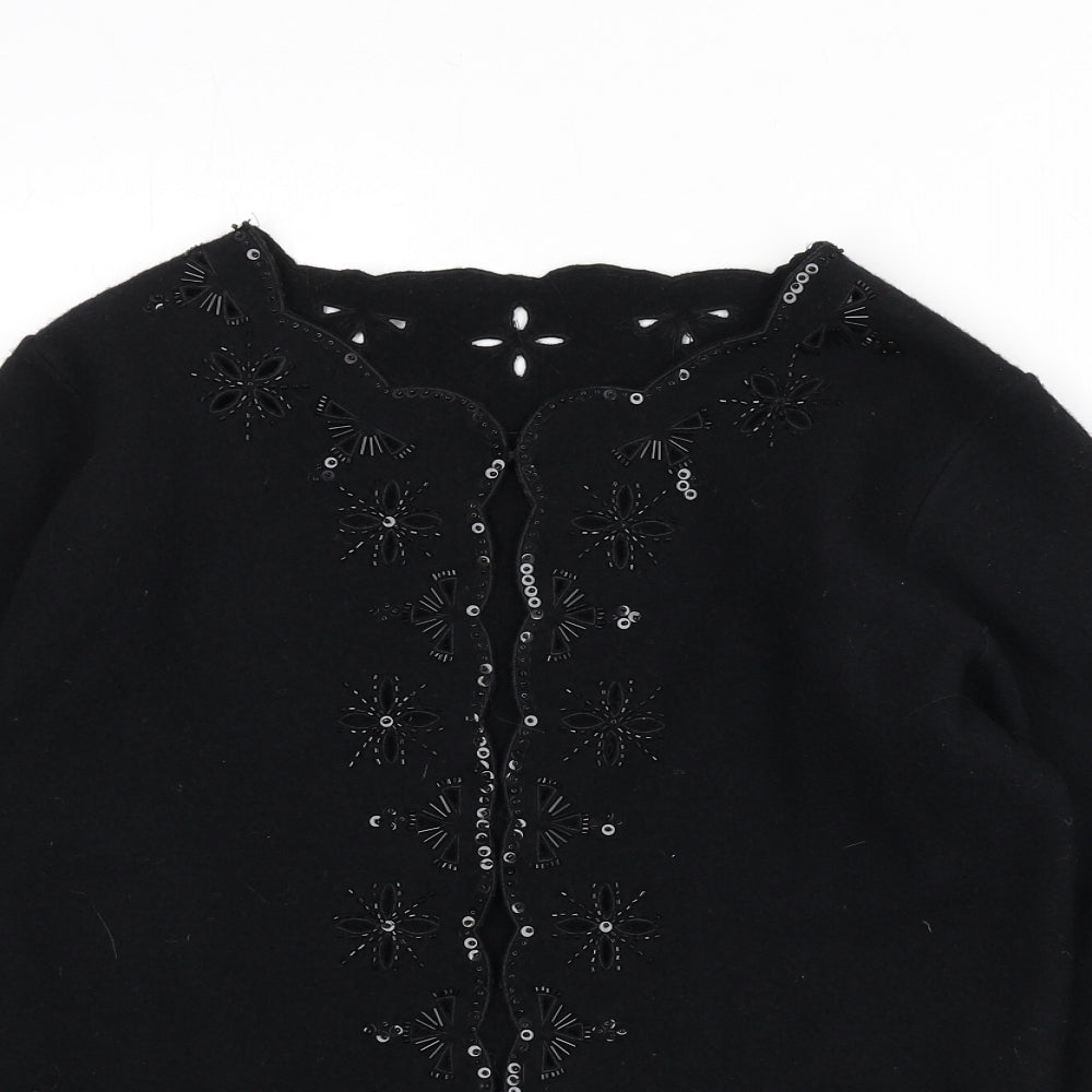 St Michael Womens Black V-Neck Wool Cardigan Jumper Size 12 - Sequins