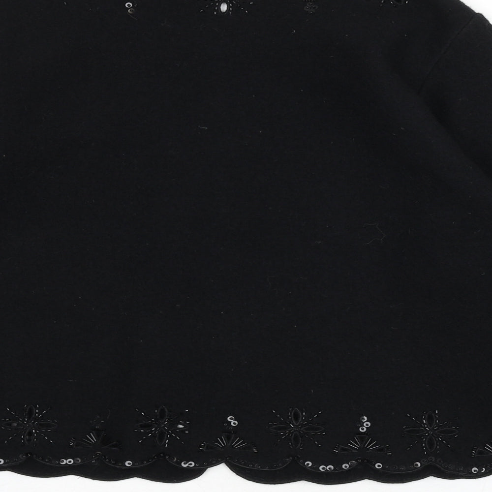 St Michael Womens Black V-Neck Wool Cardigan Jumper Size 12 - Sequins