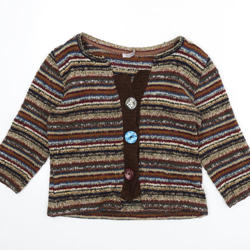 Per Una Womens Multicoloured V-Neck Striped Acrylic Cardigan Jumper Size 12