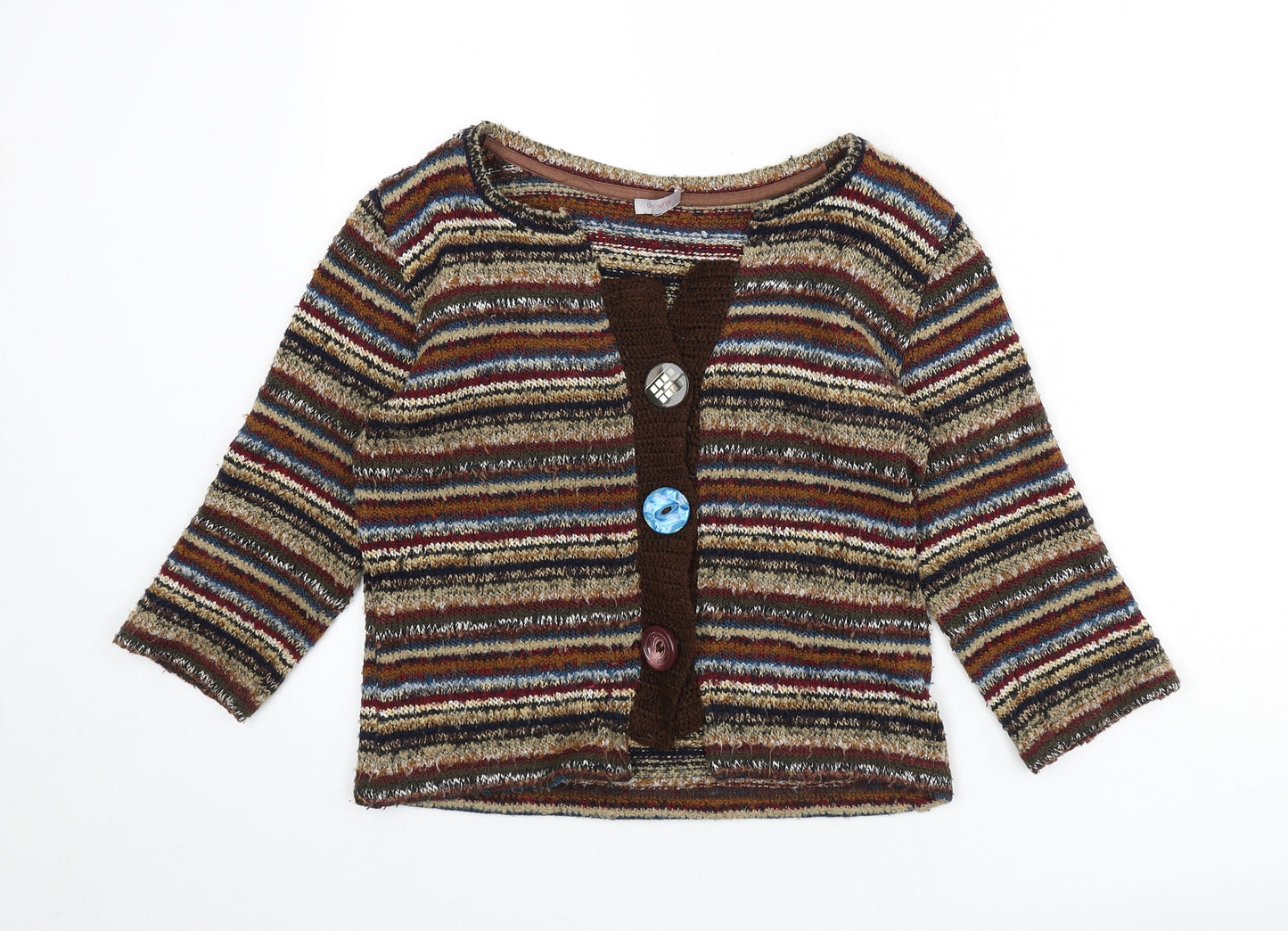 Per Una Womens Multicoloured V-Neck Striped Acrylic Cardigan Jumper Size 12