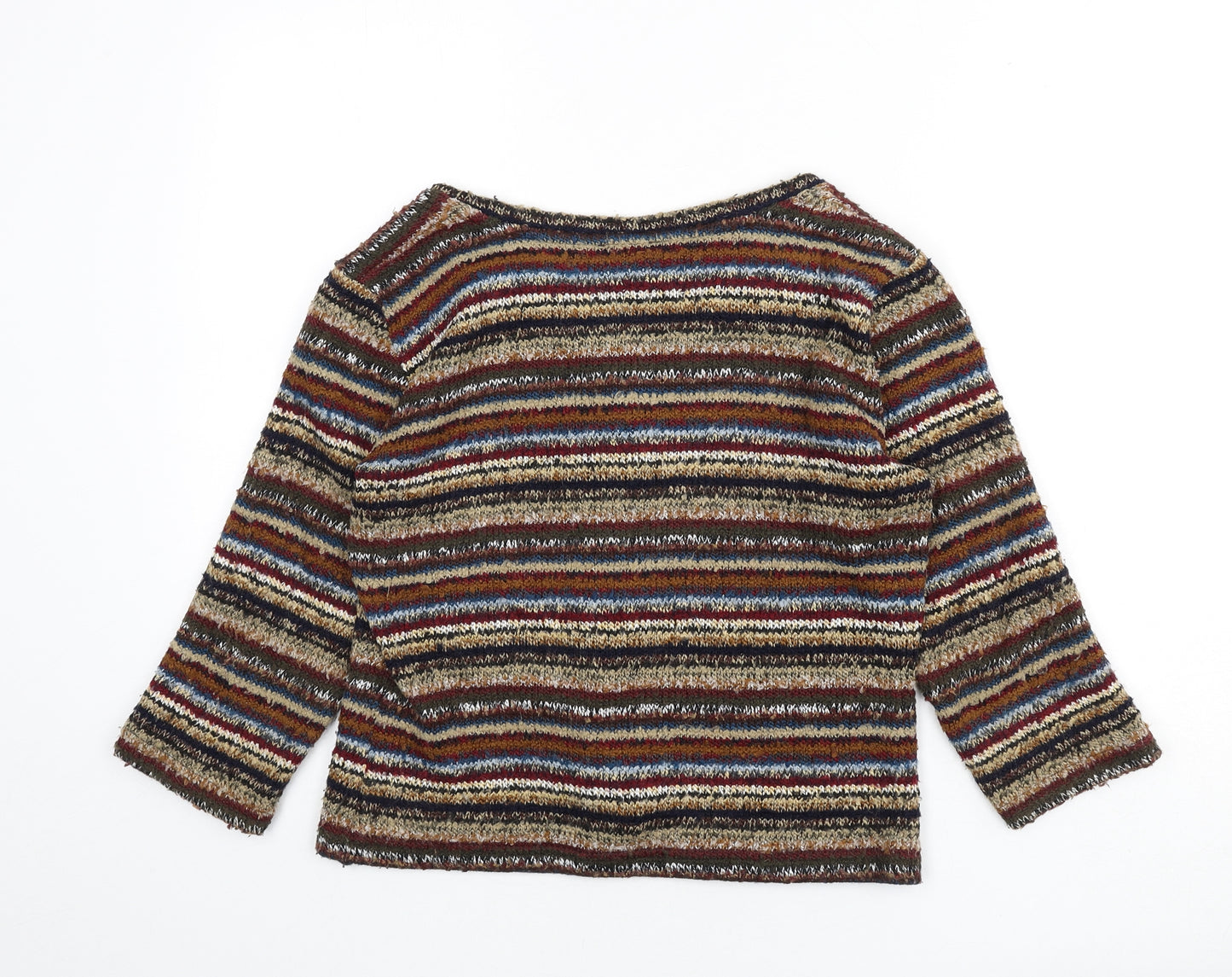 Per Una Womens Multicoloured V-Neck Striped Acrylic Cardigan Jumper Size 12