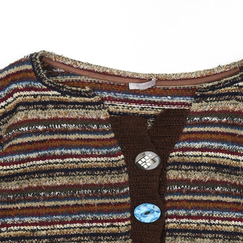 Per Una Womens Multicoloured V-Neck Striped Acrylic Cardigan Jumper Size 12