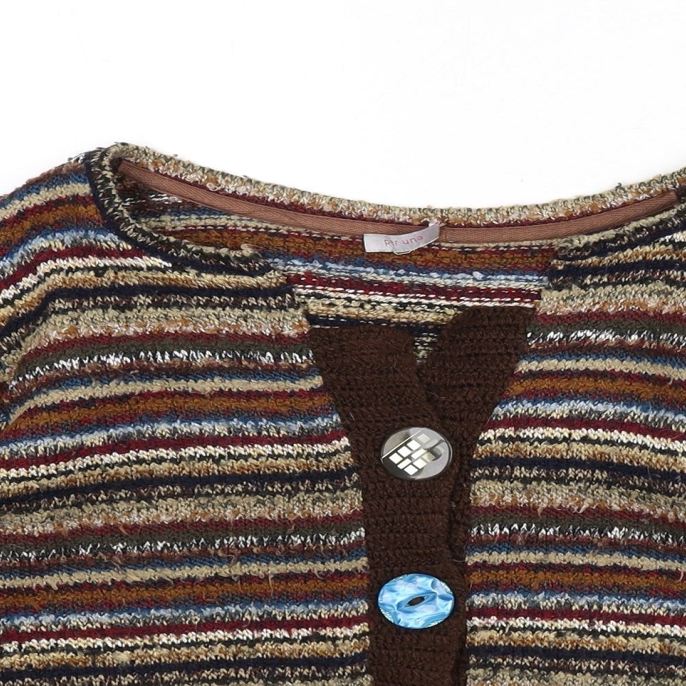 Per Una Womens Multicoloured V-Neck Striped Acrylic Cardigan Jumper Size 12