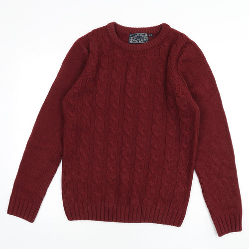 New Look Mens Red Round Neck Acrylic Pullover Jumper Size S Long Sleeve