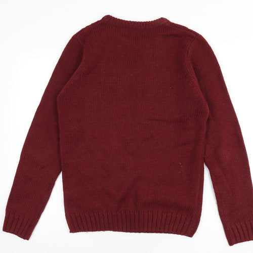 New Look Mens Red Round Neck Acrylic Pullover Jumper Size S Long Sleeve