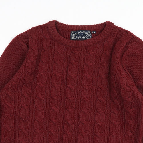 New Look Mens Red Round Neck Acrylic Pullover Jumper Size S Long Sleeve