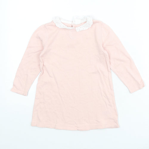 H&M Girls Pink Collared 100% Cotton Pullover Jumper Size 2-3 Years Button