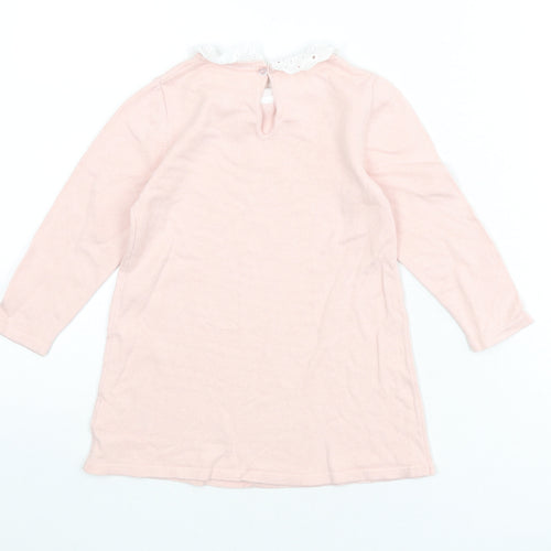 H&M Girls Pink Collared 100% Cotton Pullover Jumper Size 2-3 Years Button
