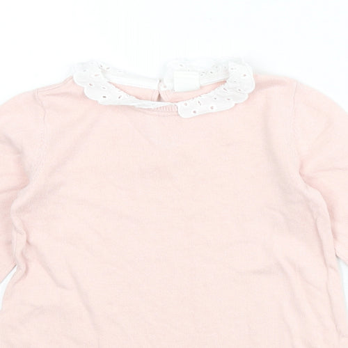 H&M Girls Pink Collared 100% Cotton Pullover Jumper Size 2-3 Years Button